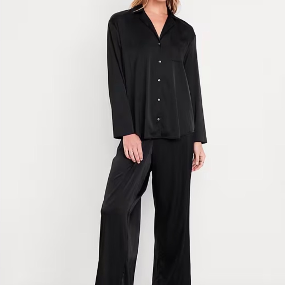 Black Satin Pajama Set